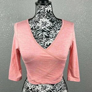 Women's Gymshark Long Sleeve Ballet Crop Top Pink Peach Marl Wrap Size Small